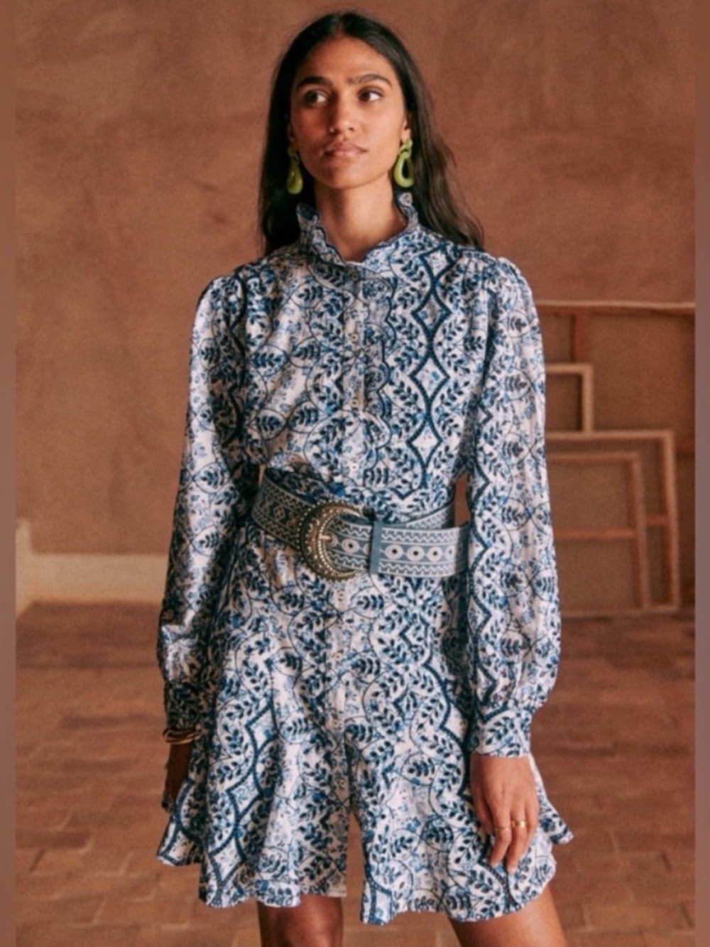 Sezane Louvre Blue Embroidered Belt.